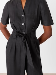 Whistles Black Petite Fiona 100% Linen Button Jumpsuit - Image 2 of 5