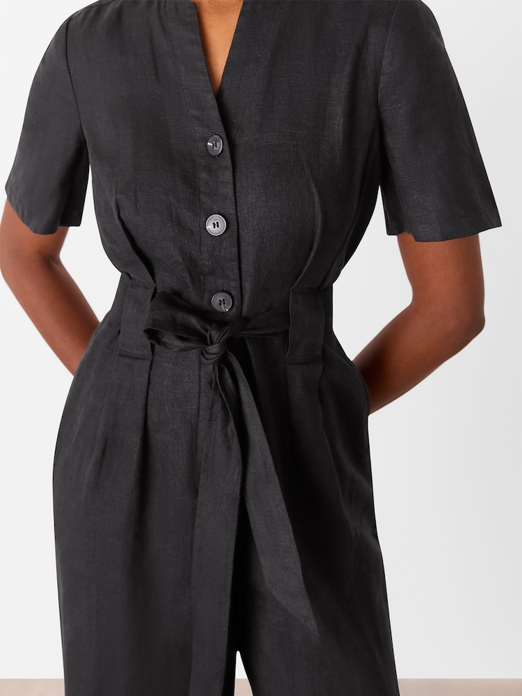 Whistles Black Petite Fiona 100% Linen Button Jumpsuit - Image 2 of 5