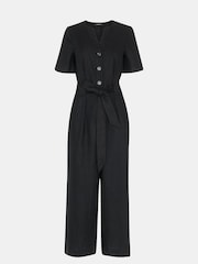 Whistles Black Petite Fiona 100% Linen Button Jumpsuit - Image 5 of 5