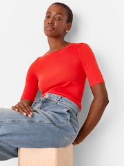 Whistles Red Slim Crew Neck Top - Image 3 of 5