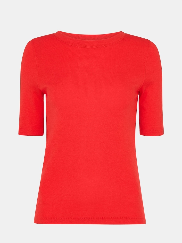 Whistles Red Slim Crew Neck Top - Image 5 of 5