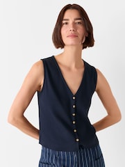 Whistles Blue Button Rib Tank - Image 1 of 5