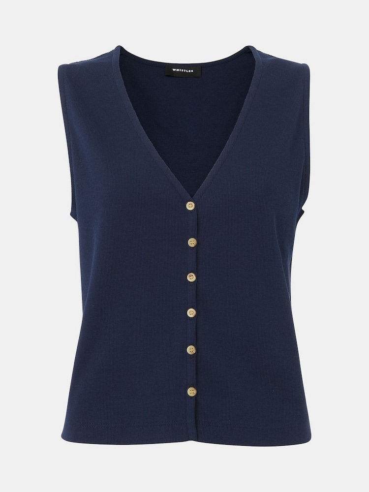Whistles Blue Button Rib Tank - Image 5 of 5