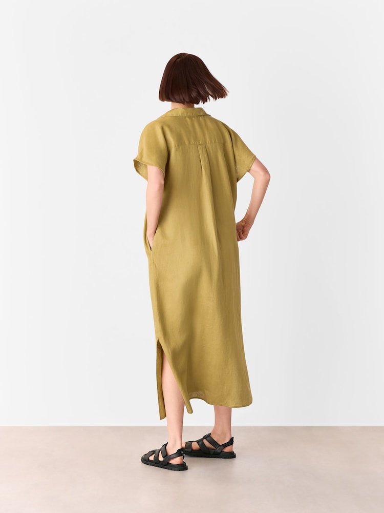 Whistles Green Maddie 100% Linen Shirt Dress - Image 2 of 5