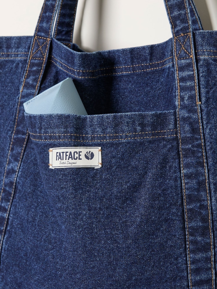 FatFace Astrid Denim Dark Blue Pocket Tote Bag - Image 2 of 3 FatFace Astrid Denim Dark Blue Pocket Tote Bag - Image 2 of 3