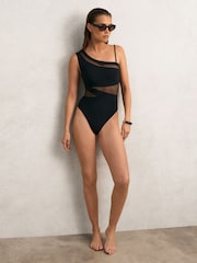 Reiss Davina One Shoulder Mesh Panel Swimsuit - Imagen 1 de 1