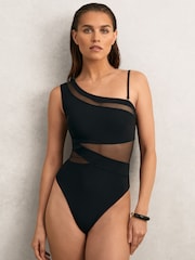 Reiss Davina One Shoulder Mesh Panel Swimsuit - Imagem 3 de 5