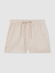 Reiss Neutral Willow Linen-Blend Drawstring Shorts - Image 2 of 6