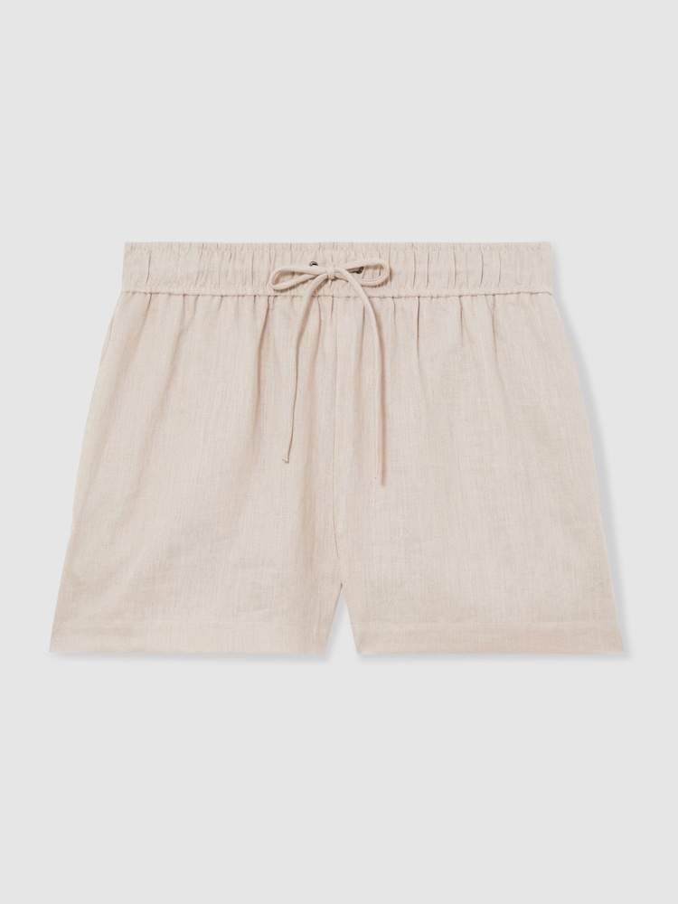Reiss Neutral Willow Linen-Blend Drawstring Shorts - Image 2 of 6