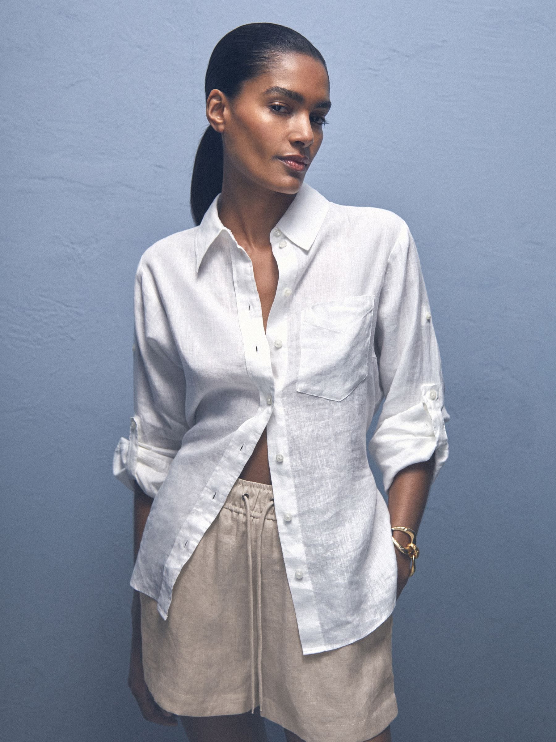Buy Reiss Neutral Willow Linen-Blend Drawstring Shorts from
