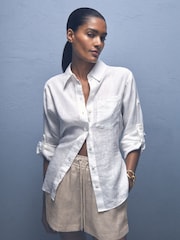 Reiss Neutral Willow Linen-Blend Drawstring Shorts - Image 3 of 6