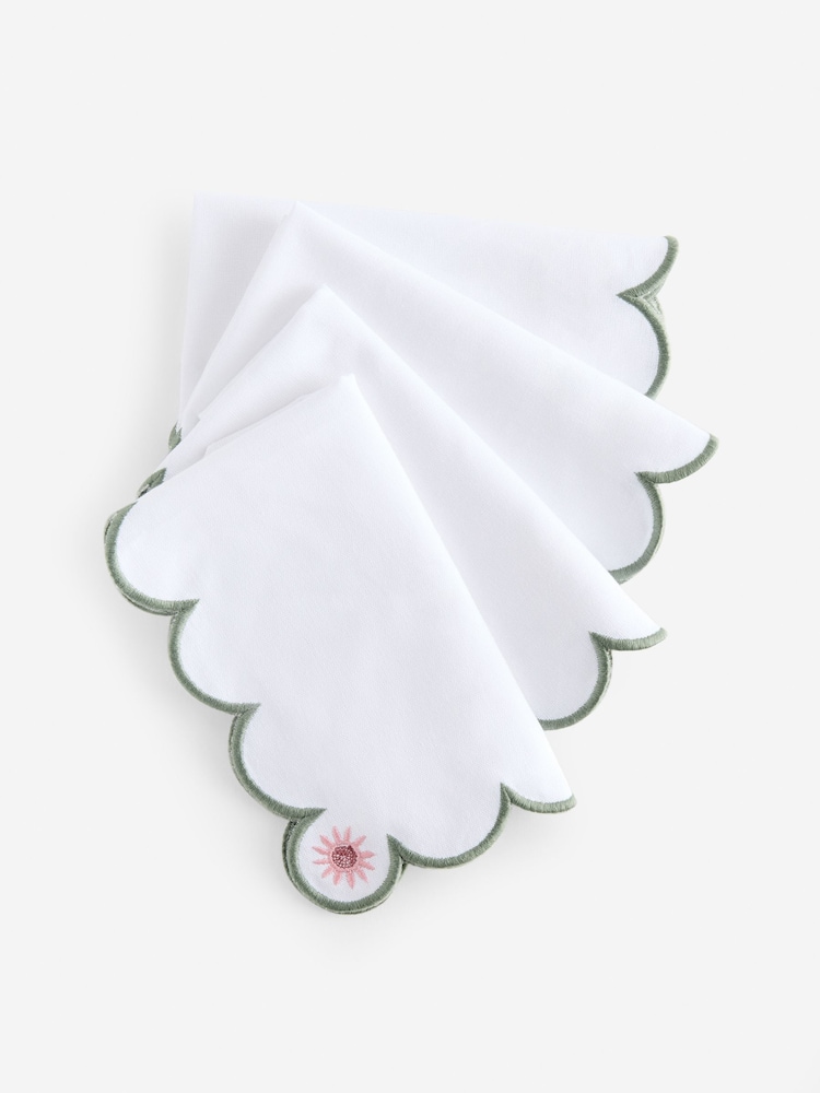 Nina Campbell Set of 4 Green Floral Embroidered Napkins - Image 4 of 4