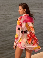 Pink/White Beach Shirt Cover-Up - Image 3 of 8