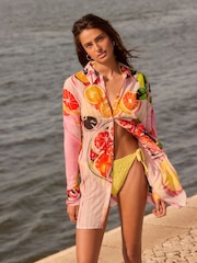 Pink/White Beach Shirt Cover-Up - Image 8 of 8