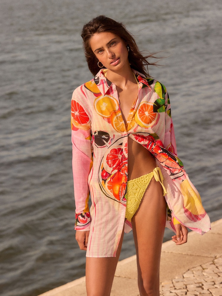 Pink/White Beach Shirt Cover-Up - Image 8 of 8