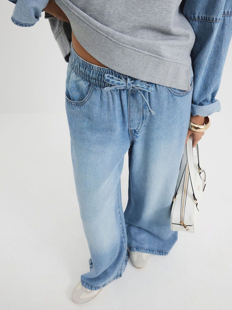 River Island Blue Petite Denim Wide leg Pyjama Pant Jeans - Image 2 of 3