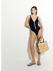 River Island Black Zip Textured Swimsuit - Image 3 of 6