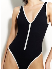 River Island Black Zip Textured Swimsuit - Image 4 of 6