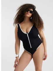 River Island Black Zip Textured Swimsuit - Image 5 of 6