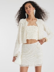 River Island Cream Premium Pearl Mini Skirt - Image 1 of 4