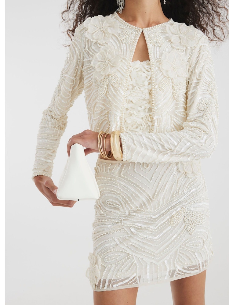 River Island Cream Premium Pearl Mini Skirt - Image 2 of 4 River Island Cream Premium Pearl Mini Skirt - Image 2 of 4