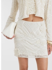 River Island Cream Premium Pearl Mini Skirt - Image 3 of 4