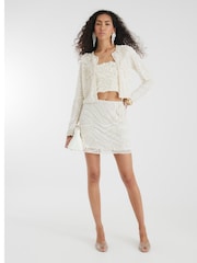 River Island Cream Premium Pearl Mini Skirt - Image 4 of 4