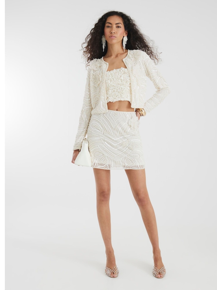 River Island Cream Premium Pearl Mini Skirt - Image 4 of 4 River Island Cream Premium Pearl Mini Skirt - Image 4 of 4