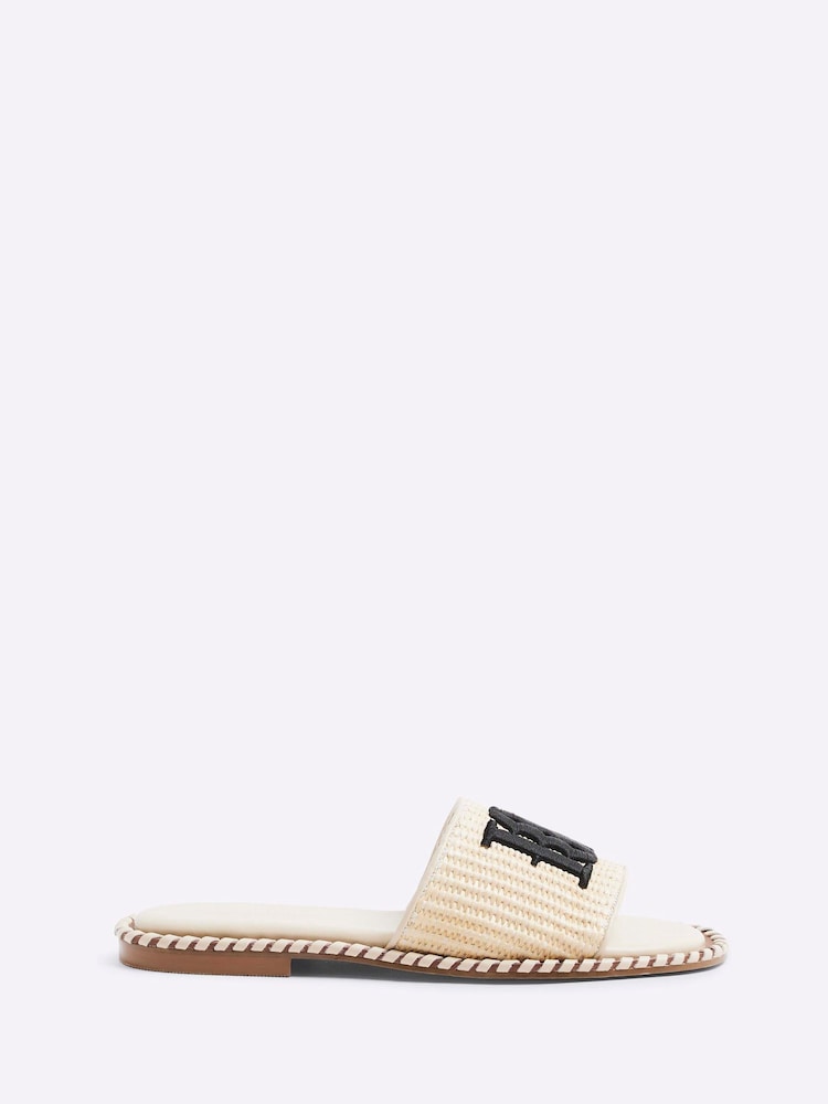 River Island Cream Raffia Flat Sandals - Image 2 of 4 River Island Cream Raffia Flat Sandals - Image 2 of 4