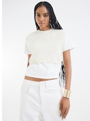 River Island Cream Crochet Overlay T-Shirt - Image 1 of 4