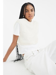 River Island Cream Crochet Overlay T-Shirt - Image 4 of 4