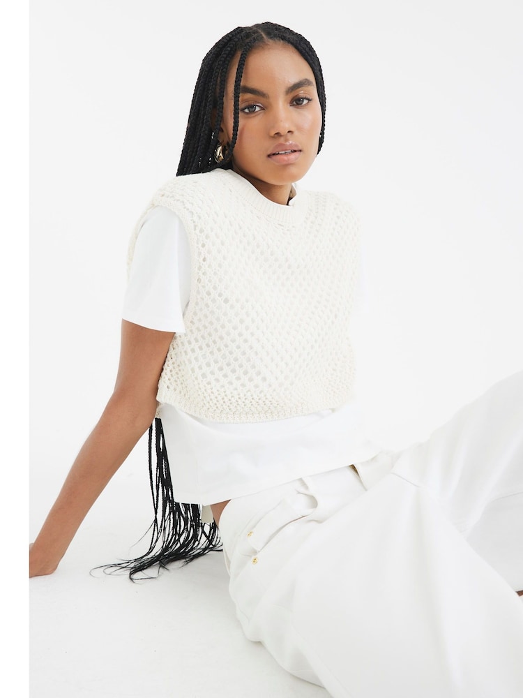 River Island Cream Crochet Overlay T-Shirt - Image 4 of 4