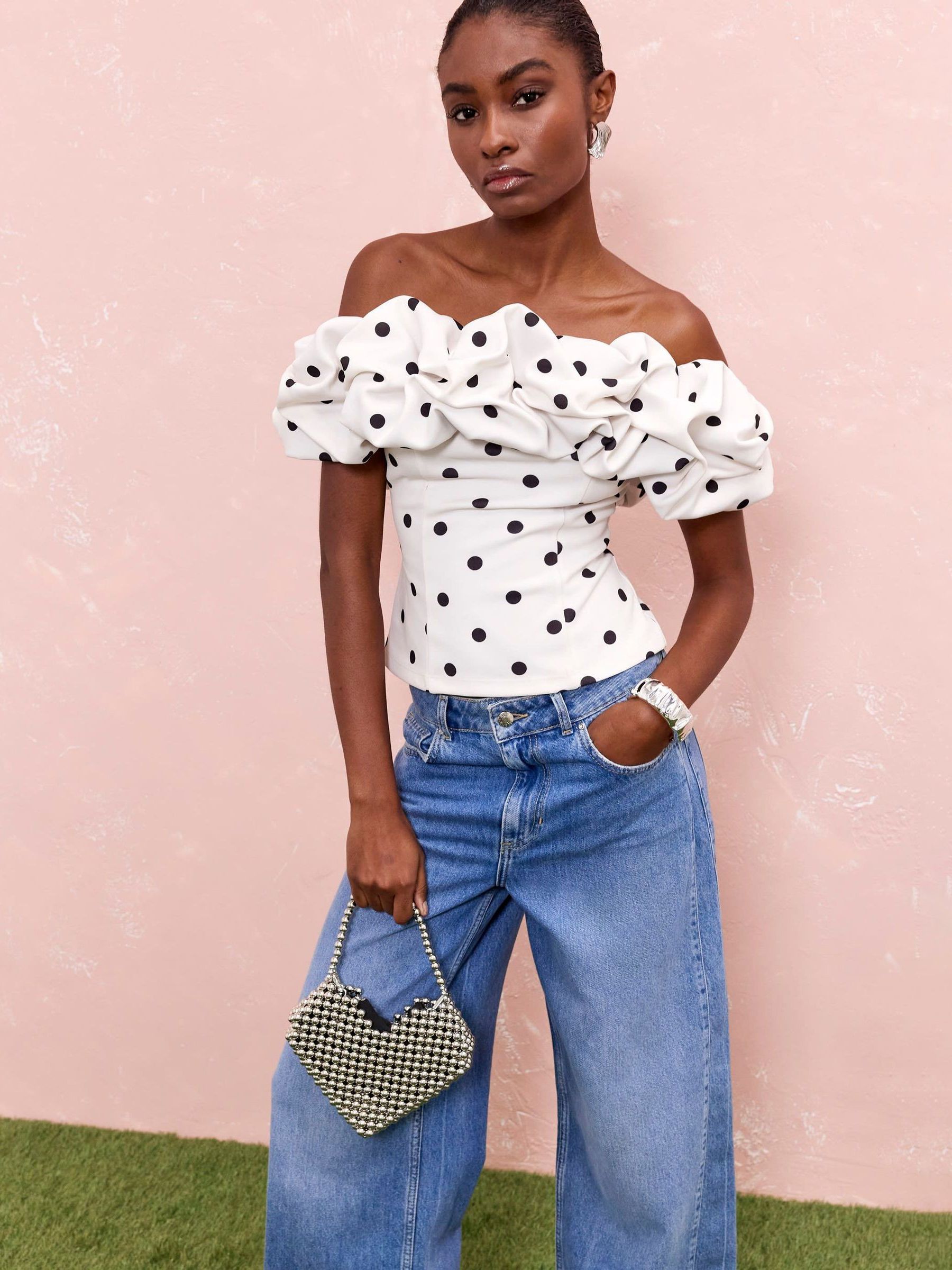 Buy River Island Cream Polka Dot Ruffle Bardot Blouse From The Next UK buy-river-island-cream-polka-dot-ruffle-bardot-blouse-from-the-next-uk