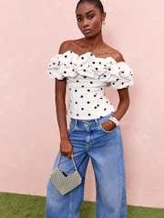 River Island Cream Ruffle Bardot Blouse - Image 1 of 4