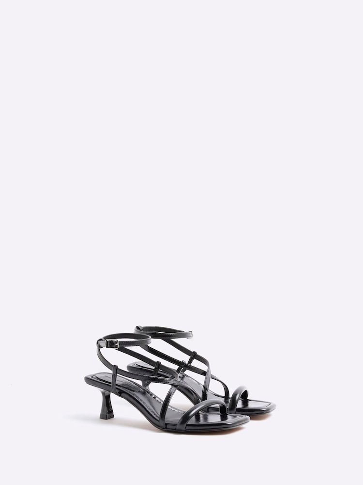 River Island Black Kitten Heeled Strappy Sandals - Image 2 of 4 River Island Black Kitten Heeled Strappy Sandals - Image 2 of 4
