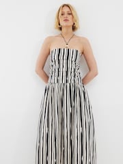 River Island Black/white Pleat Bodice Bandeau Midi Stripe 100% Cotton Dress - Image 4 of 5