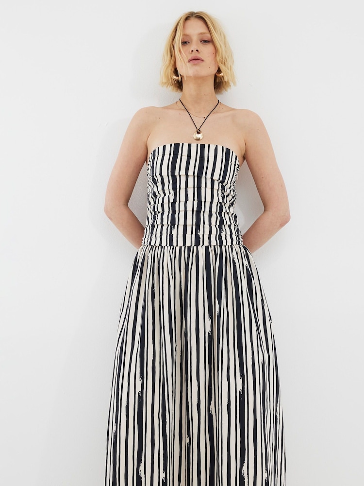 river island black and white pleated dress Black Stripe Crochet Mini Dress