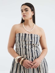 River Island Black/white Pleat Bodice Bandeau Midi Stripe 100% Cotton Dress - Image 5 of 5