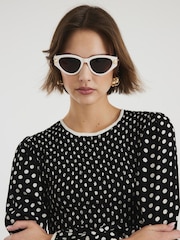 River Island Black Shirred Polka Dot Midi Dress - Image 4 of 4