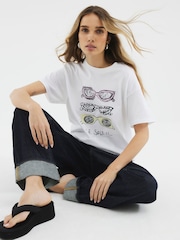 River Island White Sketch Sunglasses 100% Cotton T-Shirt - Image 1 of 3