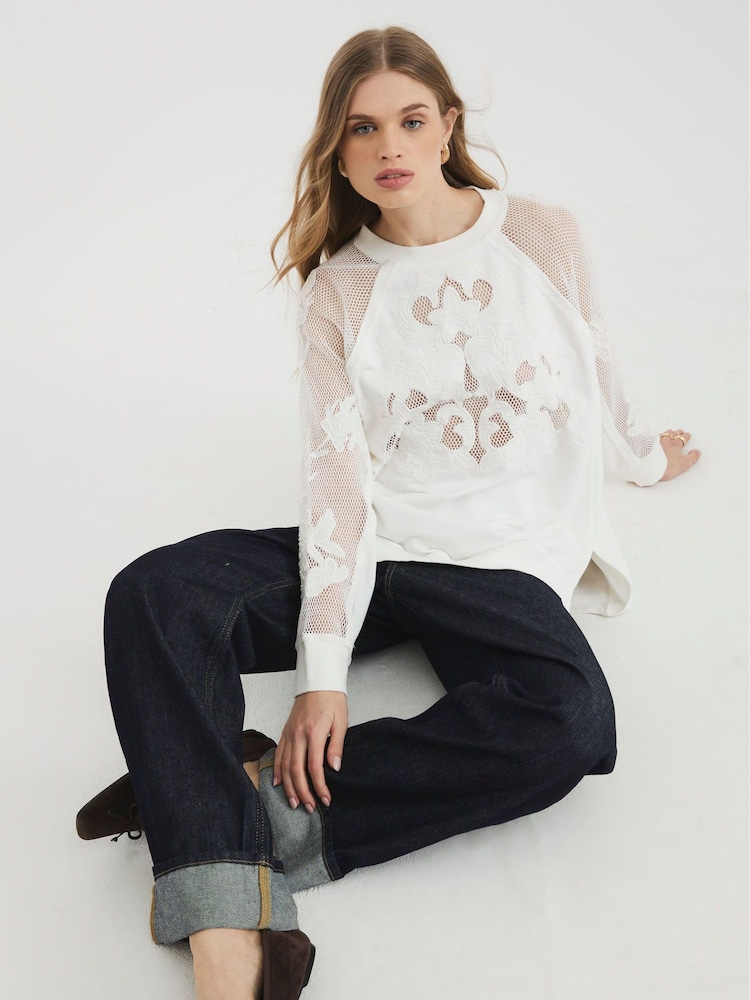 River Island Cream Cutwork Floral 100% Cotton Blouses - Image 1 of 3 River Island Cream Cutwork Floral 100% Cotton Blouses - Image 1 of 3