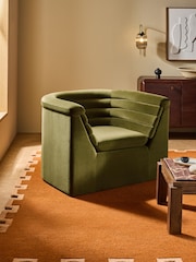 MADE.COM Olive Green Velvet Lineari Accent Chair - Image 1 of 5