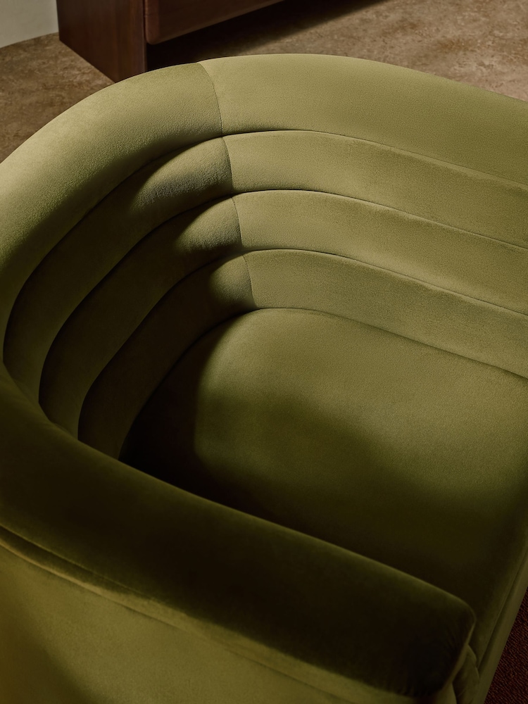MADE.COM Olive Green Velvet Lineari Accent Chair - Image 2 of 5