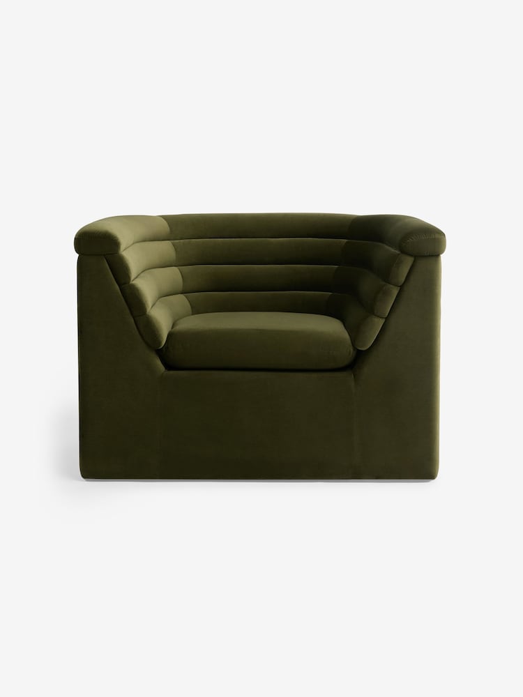 MADE.COM Olive Green Velvet Lineari Accent Chair - Image 5 of 5