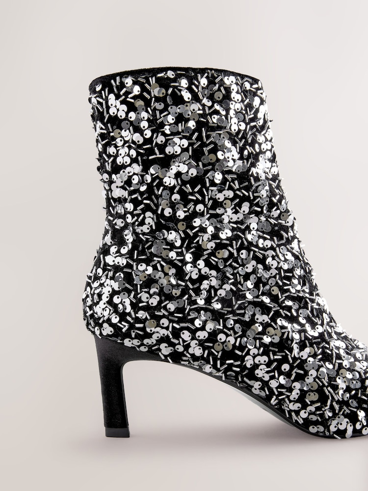Black Forever Comfort® Sequin Embellished Heeled Ankle Boots - Image 5 of 5