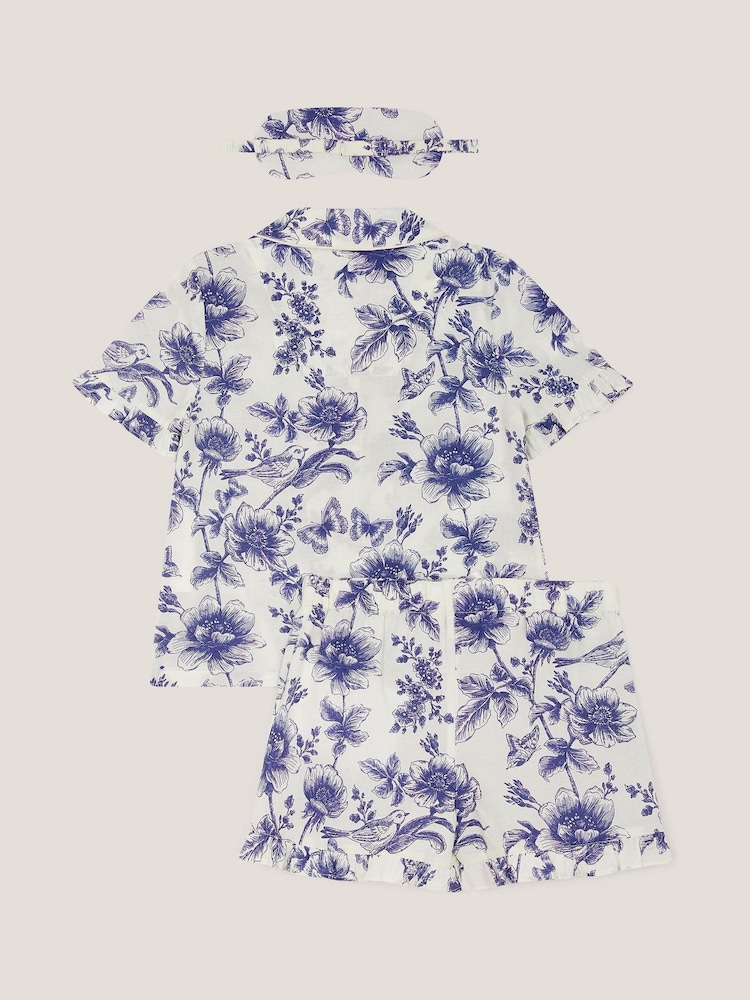 Monsoon Blue Floral Print 100% Cotton Pyjamas & Sleep Mask Set - Image 2 of 3 Monsoon Blue Floral Print 100% Cotton Pyjamas & Sleep Mask Set - Image 2 of 3