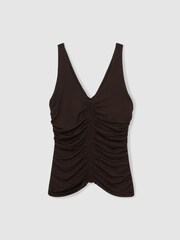 Reiss Chocolate Brown Vinny Stretch Lyocell Jersey Ruched Vest - Image 2 of 6