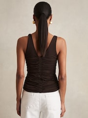 Reiss Chocolate Brown Vinny Stretch Lyocell Jersey Ruched Vest - Image 5 of 6