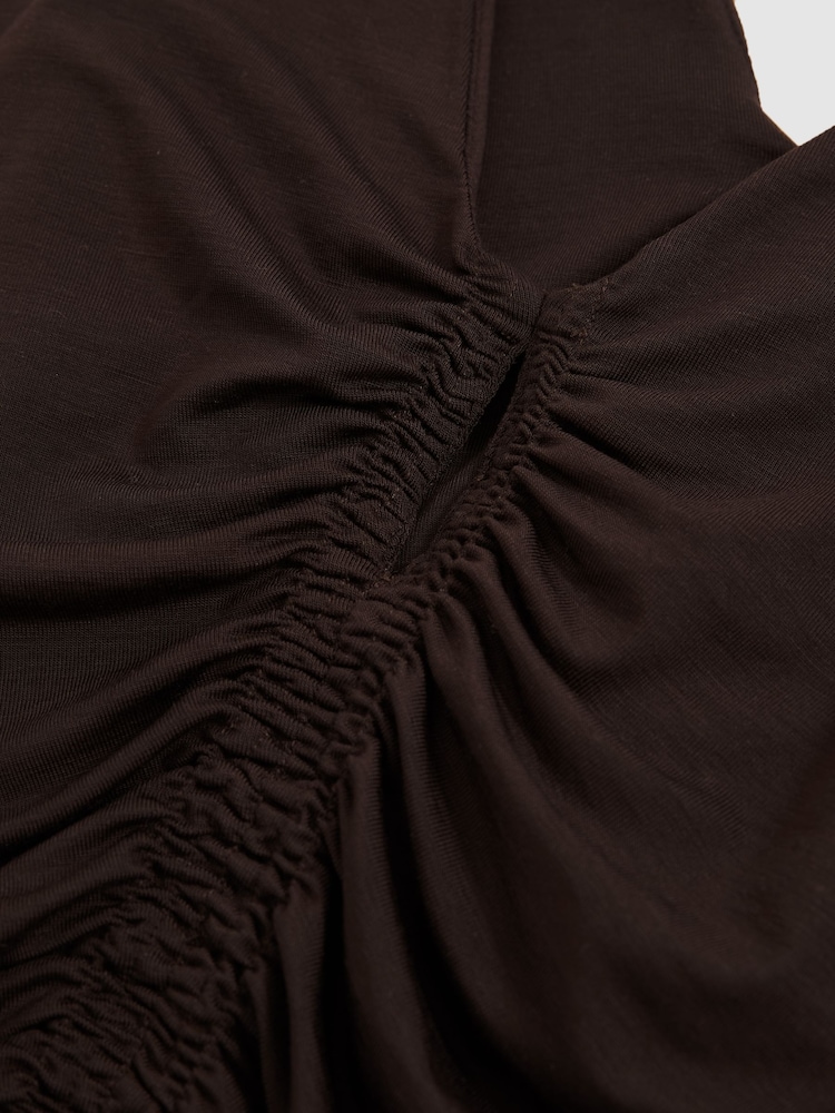 Reiss Chocolate Brown Vinny Stretch Lyocell Jersey Ruched Vest - Image 6 of 6