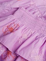 Monsoon Purple Floral Embroidered 100% Cotton Top & Skirt Set - Image 3 of 3